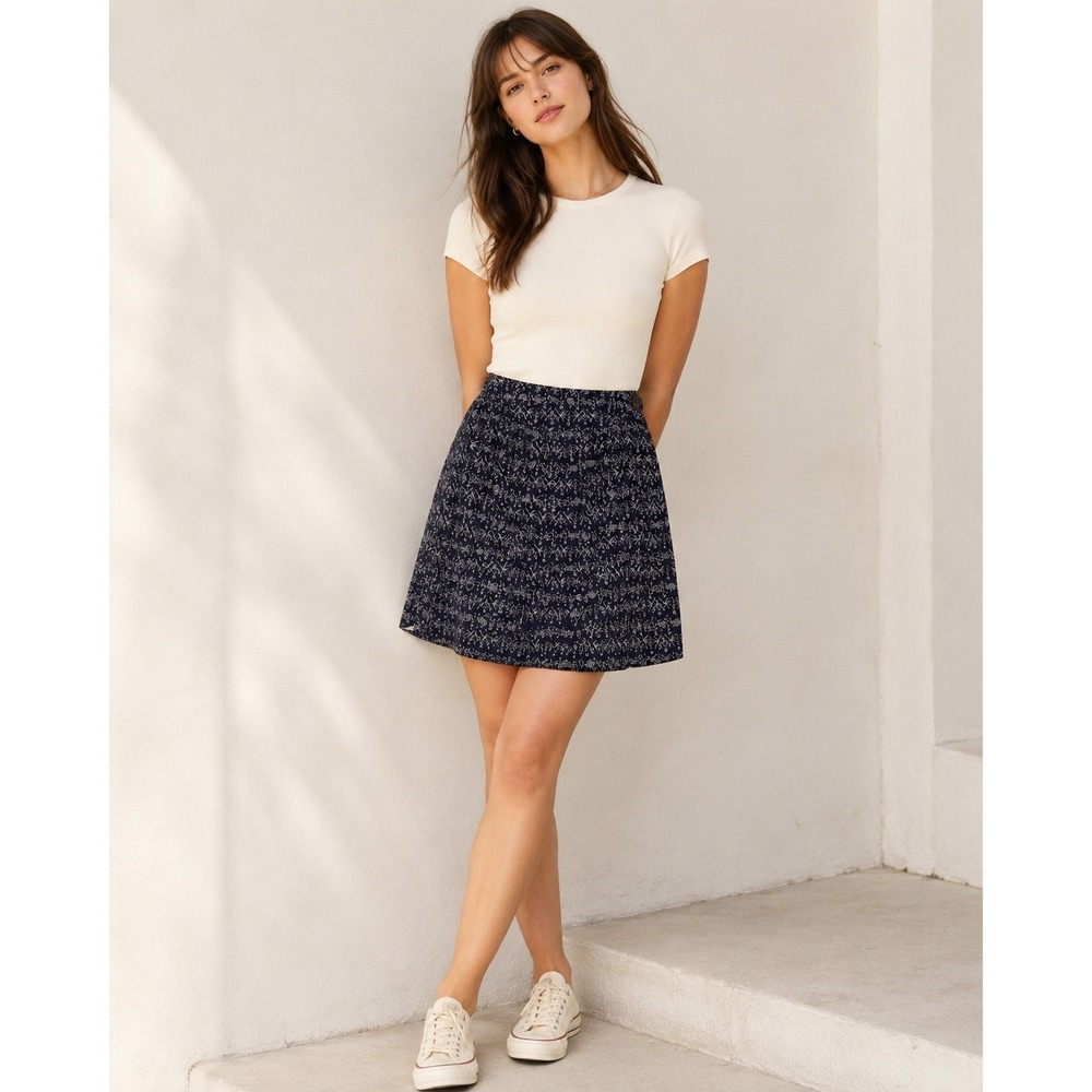 Black White Botanical Bug Print A Line Skirt Side Button Vintage Esprit 5 6